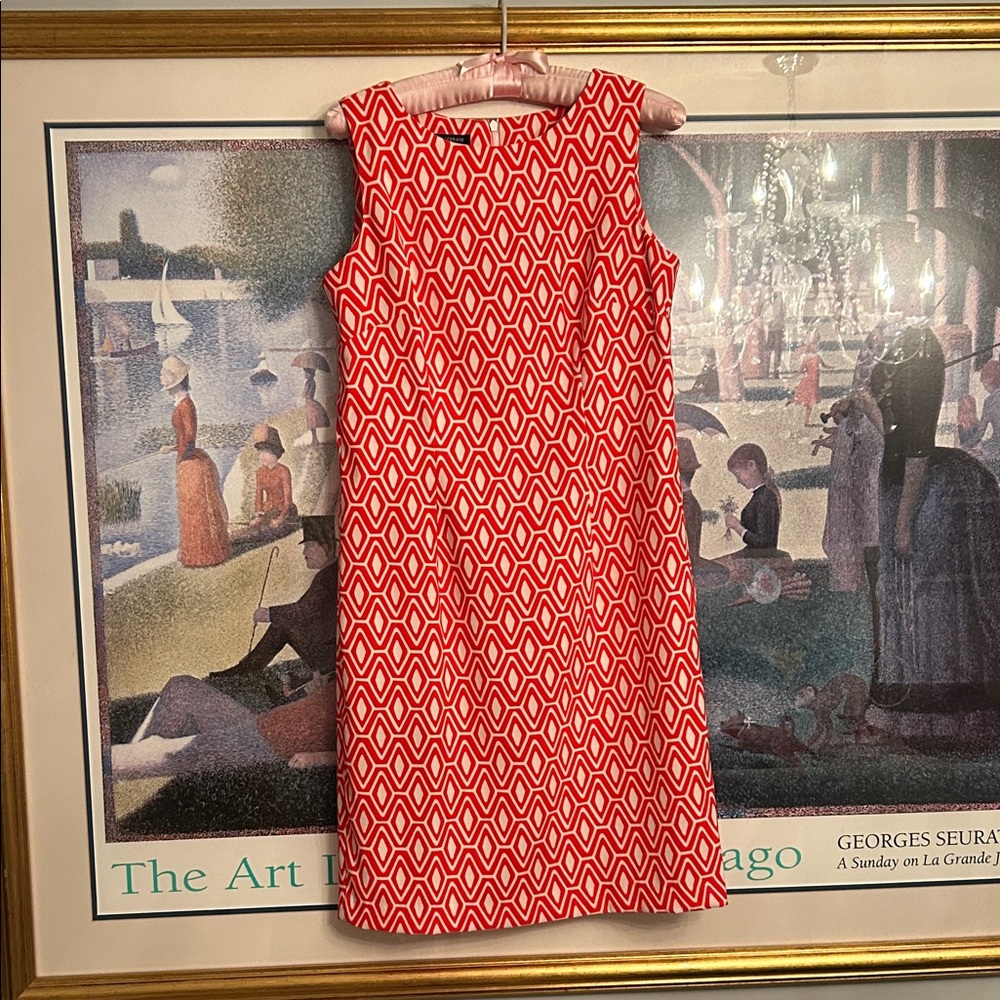 Geometric Orange and White Sleeveless Dress- Italy